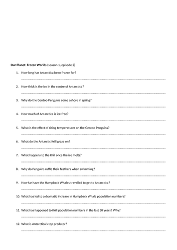 Frozen Planet - Episode 7 - On Thin Ice - Video Response Worksheet and Key  - Amped Up Learning