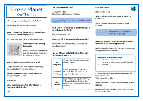 Frozen Planet - Episode 7 - On Thin Ice - Video Response Worksheet and Key  - Amped Up Learning