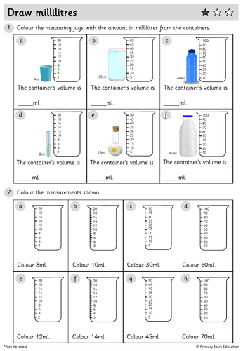 Colour the Measuring Jug (litres) Differentiated Worksheet