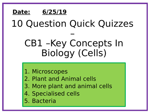 Biology 10 question quizzes - Cells