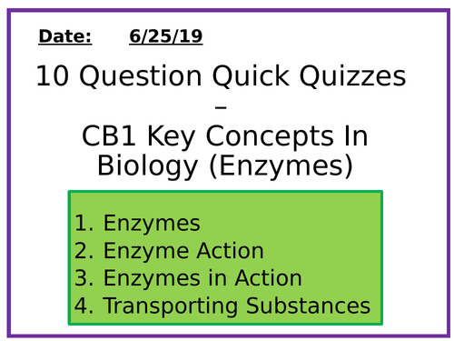 Biology 10 question quizzes - Enzymes
