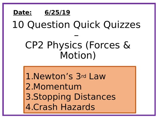 Physics 10 Question Quizzes - Forces and motion 2