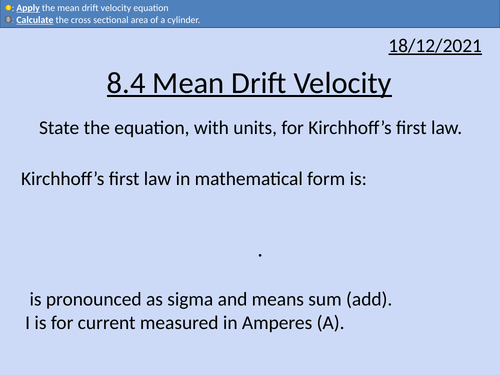 OCR AS level Physics: Mean Drift Velocity