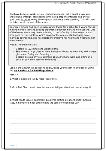 BTEC Tech Award Component 2 and 3 cover lesson independent tasks to ...