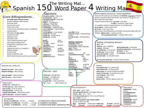 GCSE Spanish New Spec 150 Word Writing Mat Teaching Resources