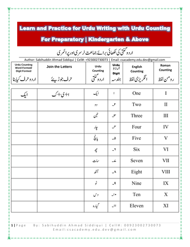 urdu worksheet counting with roman p2 teaching resources
