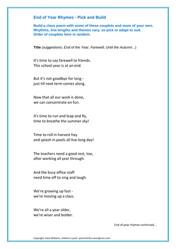 End-of-Year Rhymes | Teaching Resources