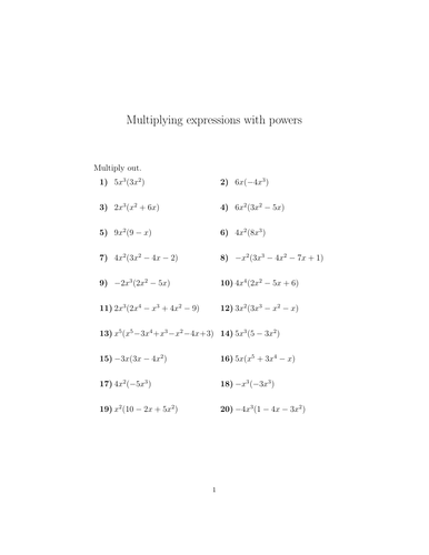 Multiplying expressions with powers worksheet no 3 (with solutions ...