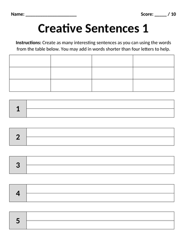 creative writing templates for elementary students