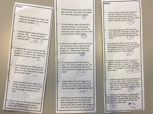 division word problems - round up or down depending on context ...