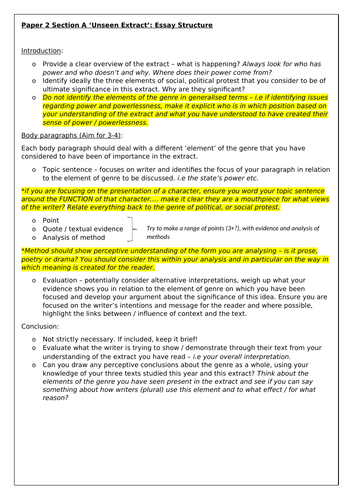 The Unseen Extract: SOW How to approach Paper 2 Section A | Teaching ...