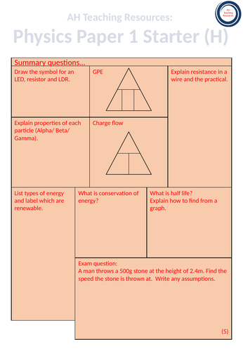 Physics Paper 1 Starter