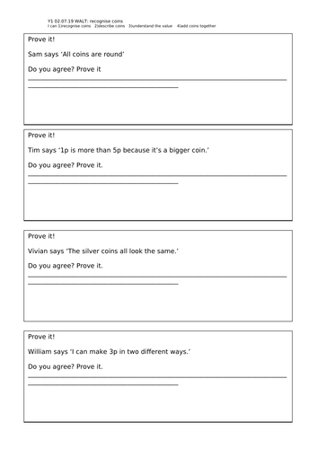 Year 1 recognising/counting coins/notes | Teaching Resources