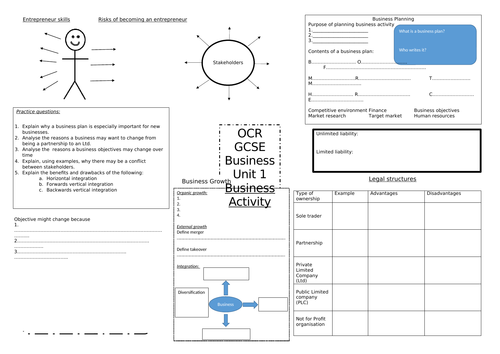 OCR (9-1) Business Unit 1 Knowledge organiser business activity