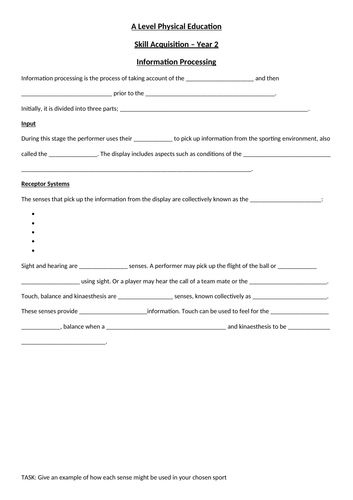 AQA A Level PE - Information Processing