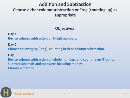 Choose subt method: column/counting up - Teaching Presentation - Year 5