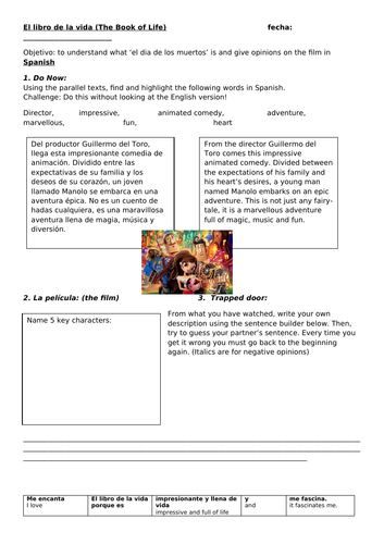 El libro de la vida worksheet Teaching Resources