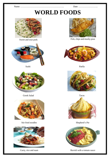 Food - World Foods Worksheet
