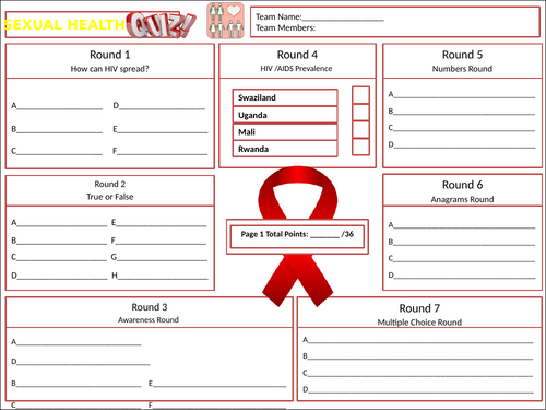 Hiv Aids And Sexual Health Quiz Teaching Resources