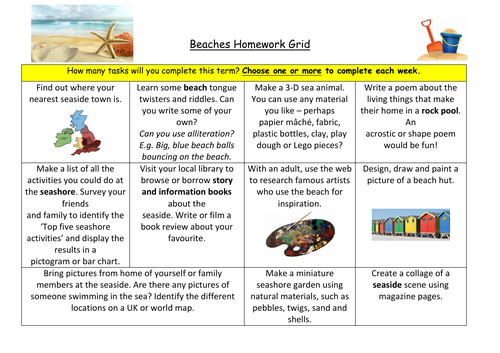 Beaches Homework Menu