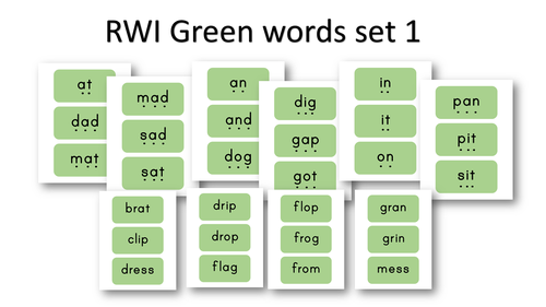 RWI set 1 green word flashcards | Teaching Resources