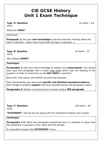 GCSE CIE History Paper 1 Technique | Teaching Resources