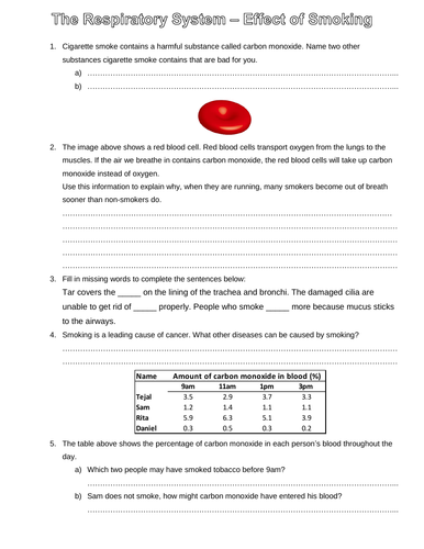 ks3 science respiration respiratory system worksheets teaching
