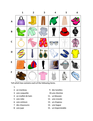 Vêtements (Clothing in French) Find it Worksheet