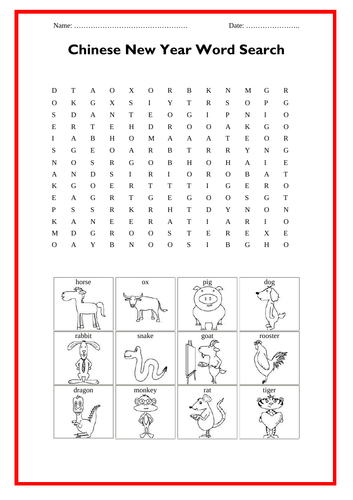 Chinese New Year - Word Search