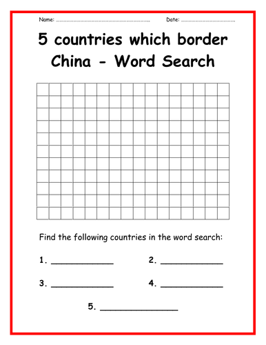 China - Bordering Countries Word Search