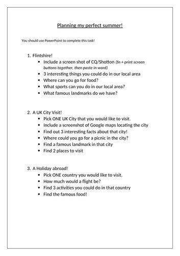 Planning my perfect Summer! (Quick and easy ICT cover lesson ...