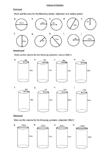 VOLUME of cylinders- GEOMETRY - WITH ANSWERS | Teaching Resources