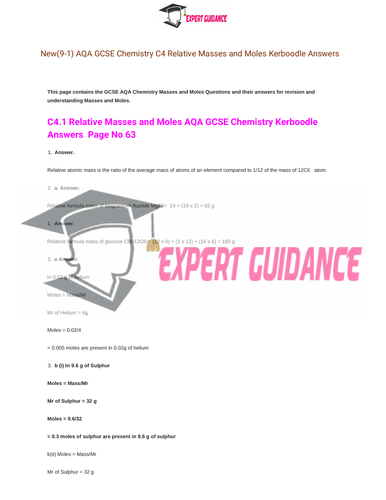 New (9-1) AQA GCSE Chemistry C4 Quantitative Chemistry Complete Revision Summary