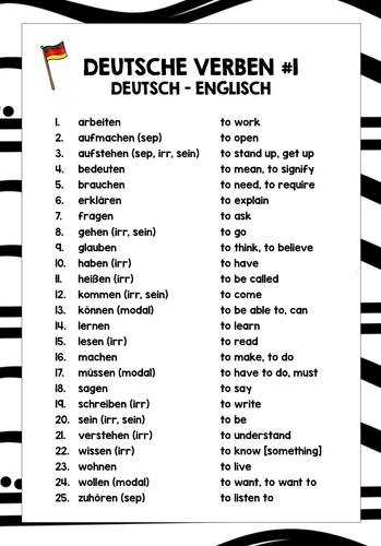 GERMAN VERBS LIST FREEBIE #1 | Teaching Resources