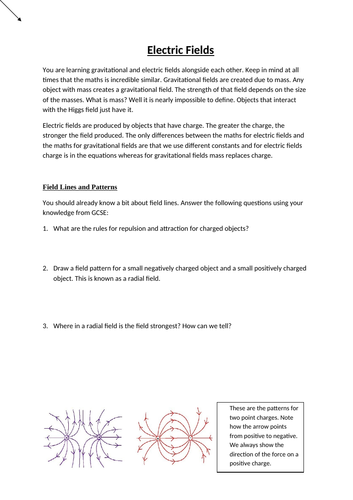 AQA A-level Physics: Electric fields notes and question booklet