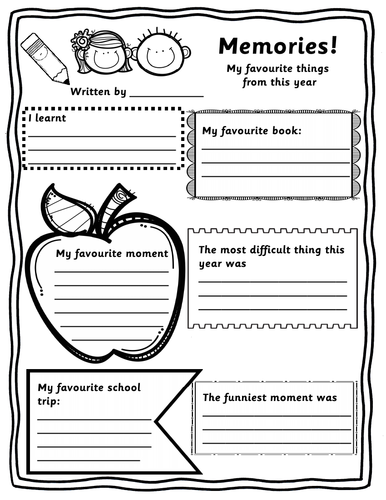 End of School Year Memories Worksheet, Fun