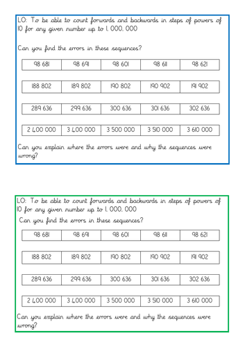 Differentiated adding and subtracting powers of 10 fluency and reasoning