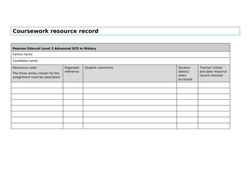 edexcel a level history coursework resource record