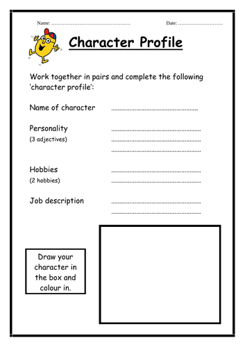 Mr Men - character profile worksheets