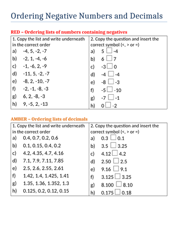 ordering-decimals-and-negative-numbers-differentiated-worksheet-teaching-resources