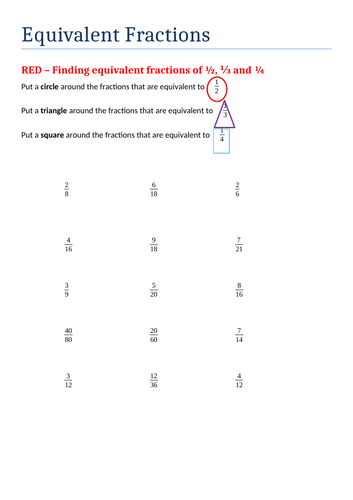 Equivalent Fractions Differentiated Worksheet | Teaching Resources