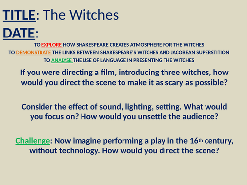 Macbeth Act 1 - The Witches KS4 (Act 1 Scene 1 & Act 1 Scene 3 ...