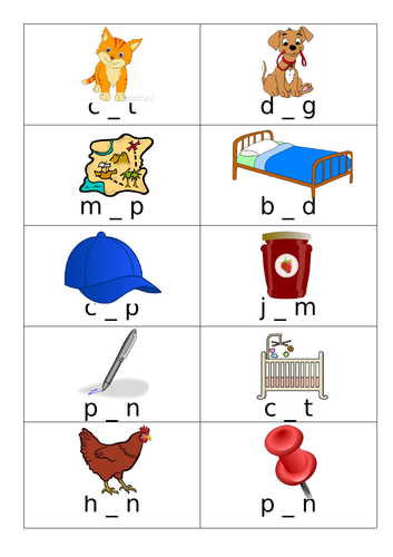 What Vowel? Flashcards with picture and blank (choose and insert vowel ...