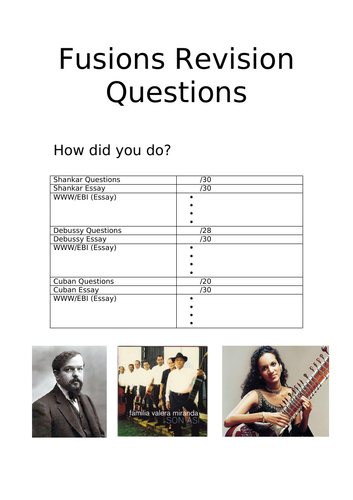 Fusions Revision Questions | Teaching Resources