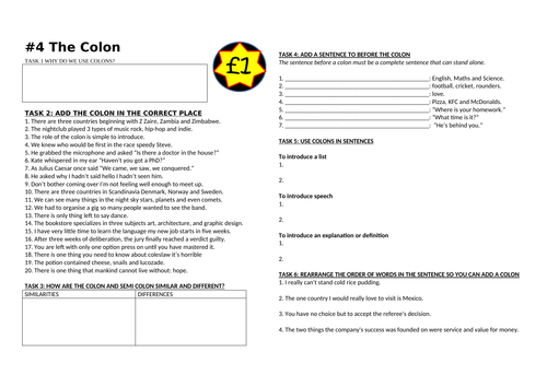 Colon worksheet
