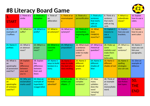 £1 lessons #8 literacy SPaG board game