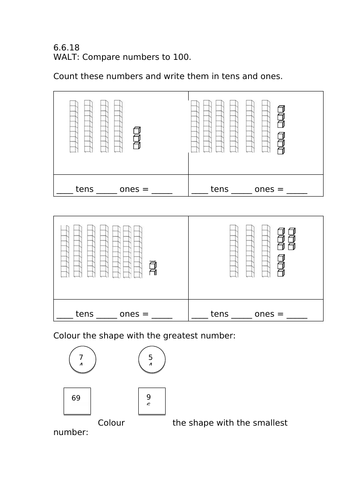 Comparing Numbers To 100 Teaching Resources