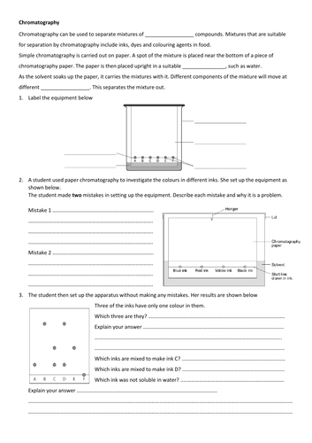 chromatography worksheet ks3 or gcse teaching resources