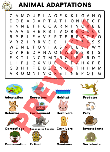 Animal Adaptations Word Search Activity | Teaching Resources