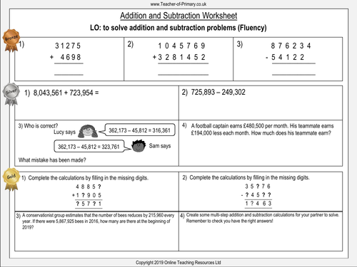 four operations homework year 6